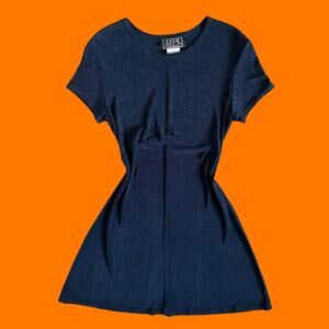 90's vintage navy blue slinky glittery bodycon mini dress MEDIUM city triangles